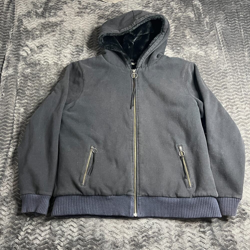 Old Navy Full Zip Hoodie Womans 2XL BlackFaux Fur Lined Sherpa Jacket